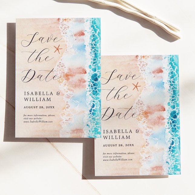 Save The Date Sauver la date Peinture élégante de plage à l'aqua (Créateur téléchargé)