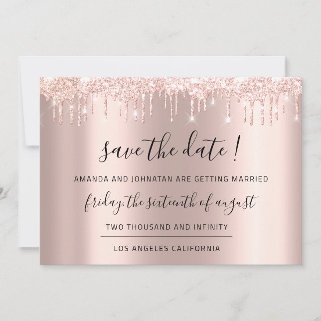 Save The Date Sauver la date Rose Gold  Drips de paillettes Mari (Devant)