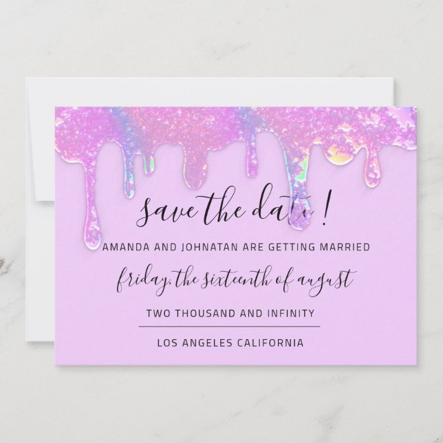 Save The Date Sauver La Date Rose Holographique Gouttes Violet (Devant)