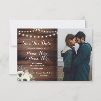 Save The Date Sauver la date Rustique Photo Floral Anémone