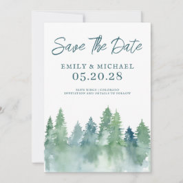 Save The Date Sauvez La Date Aquarelle Forêt Arbres Bois
