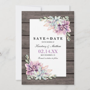 Save The Date Sauvez la date Jardin rustique Succulent Floral