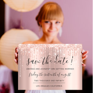 Save The Date Sauvez la date Rose Gold  Gouttes de paillettes Ch
