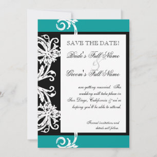 Save The Date Sauvez les dates - Noir Blanc Turquoise Coeur Dama