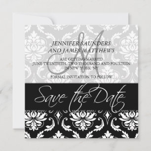 Save The Date Sauvez les noms noirs de monogramme de damassé de
