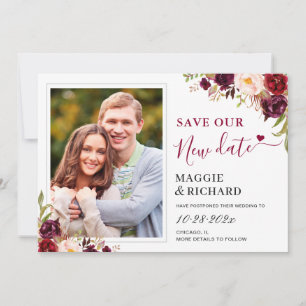 Save The Date Sauvez notre nouvelle date Burgundy Red Floral pho