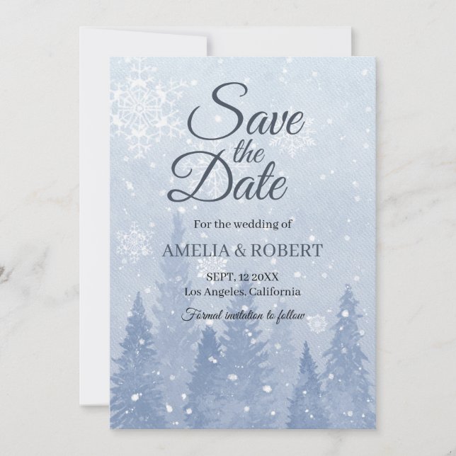 Save The Date Scène d'hiver bleu poussiéreux (Devant)