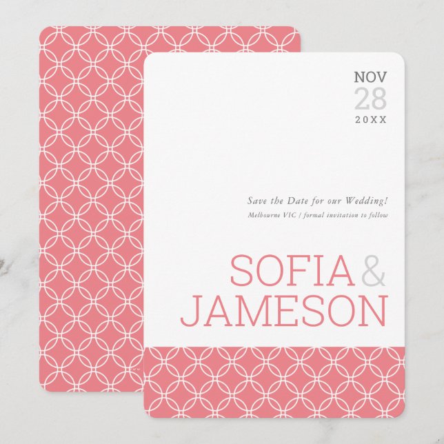 SAVE THE DATE schlichte Korallengräber des moderne Einladung (Vorne/Hinten)