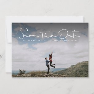 Save the Date schlichte, weiße, handbetätigte Foto