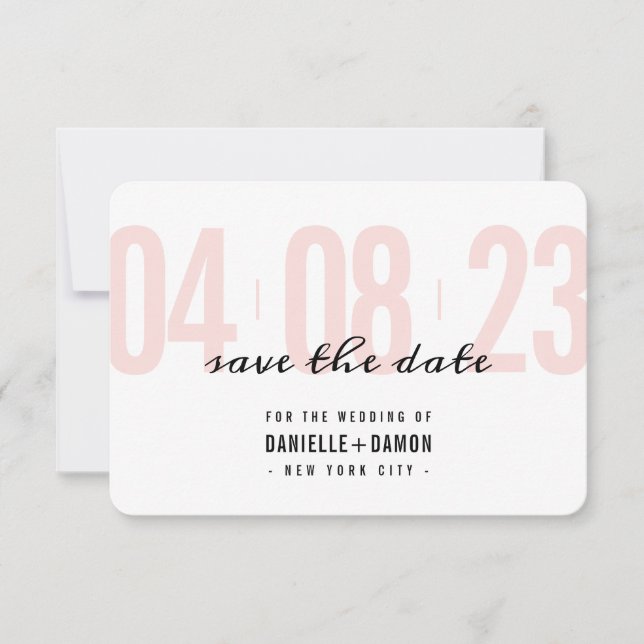 SAVE THE DATE schlichter Block Modernes Rosa Schwa RSVP Karte (Vorderseite)