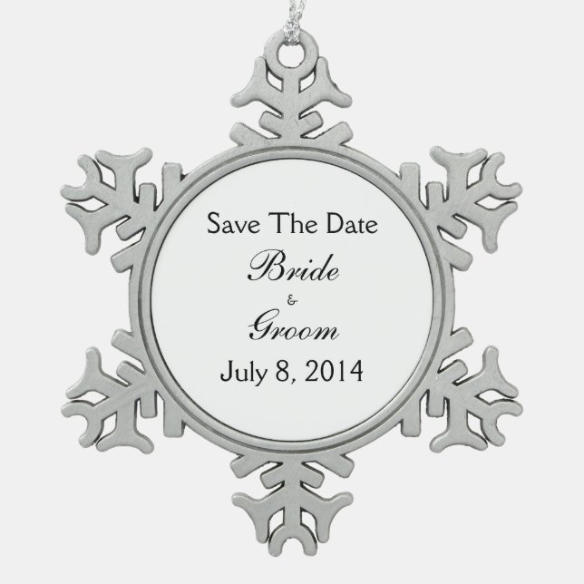 Save The Date Schneeflocken Zinn-Ornament (Vorderseite)