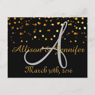 Save the Date Schwarz-Gold-Glitzer-Imitate Fossil Ankündigungspostkarte
