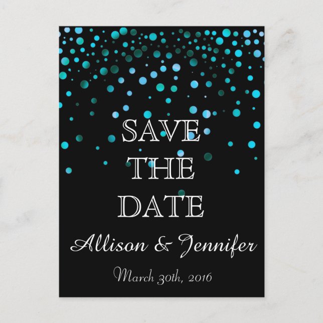 Save the Date Schwarz-Gold-Glitzer-Imitate Fossil Ankündigungspostkarte (Vorderseite)