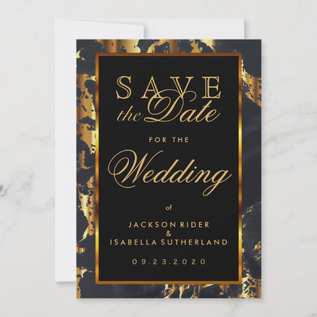 Save the Date Schwarz-Gold-Marmor (Vorderseite)