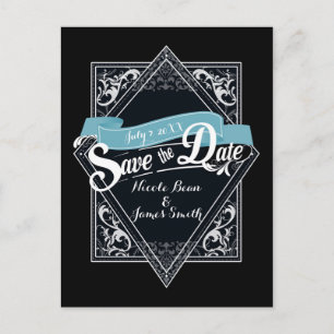 Save the Date Schwarz-Türkis-Blau-Verlobung Postkarte