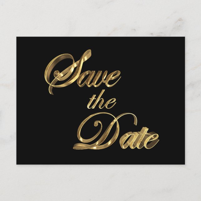 Save the Date Schwarz und Gold Elegante Typografie Ankündigungspostkarte (Vorderseite)