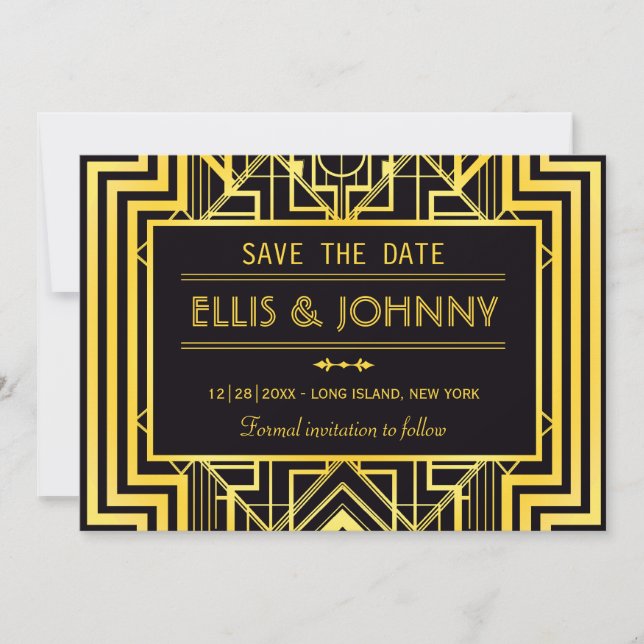 Save the Date Schwarz und Gold Geometrie (Vorderseite)