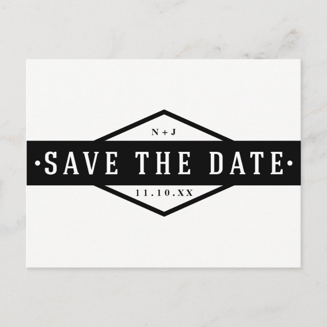 SAVE THE DATE schwarz und weiß Moderne Rustikal Ankündigungspostkarte (Vorderseite)