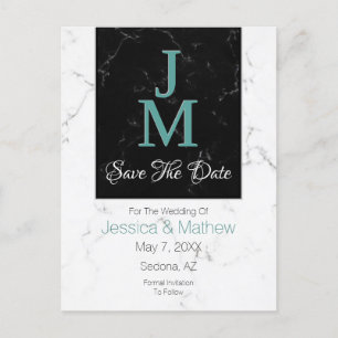 Save the Date, Schwarz-Weiß-Monogramm, DIY Ankündigungspostkarte