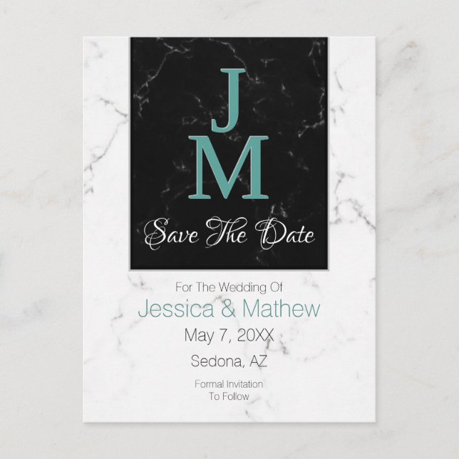 Save the Date, Schwarz-Weiß-Monogramm, DIY Ankündigungspostkarte (Vorderseite)