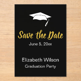 Save the Date Schwarz-weiße Gold Graduation Party Acryleinladungen