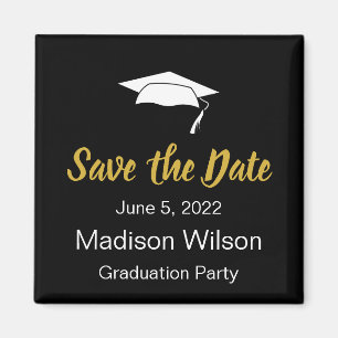 Save the Date Schwarz-weiße Gold Graduation Party Magnet