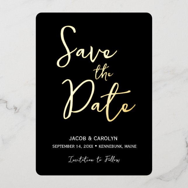 Save the Date Schwarz-weiße Goldhochzeit Folieneinladung (Vorderseite)