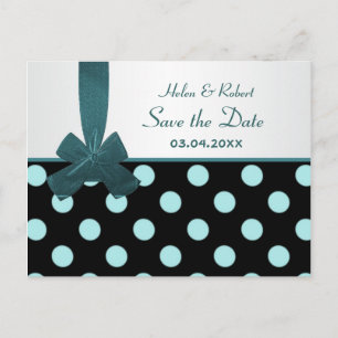 Save the Date schwarze und aquamarine Polka Punkte Ankündigungspostkarte