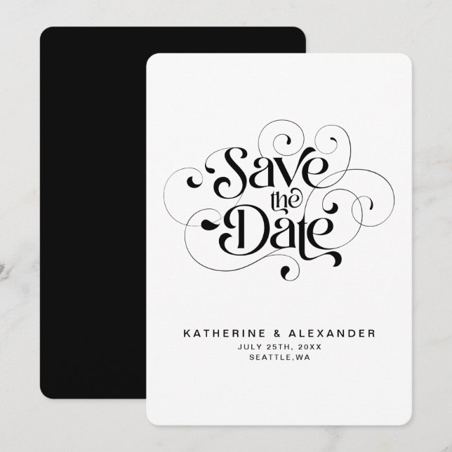 Save the Date schwarzweiße Typografie elegant (Vorne/Hinten)