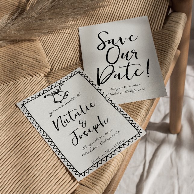 Save The Date Scribble à main Retro Quirky Unique Mariage (Créateur téléchargé)