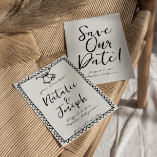 Save The Date Scribble à main Retro Quirky Unique Mariage
