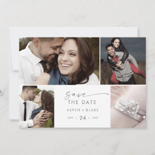 Save The Date Script Argent Moderne 4 Collage Photo Enregistrer 
