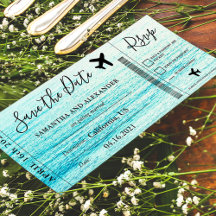 Save the date script beach plane boarding pass