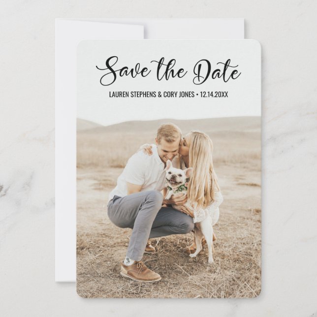 Save The Date Script blanc et noir lettres main (Devant)