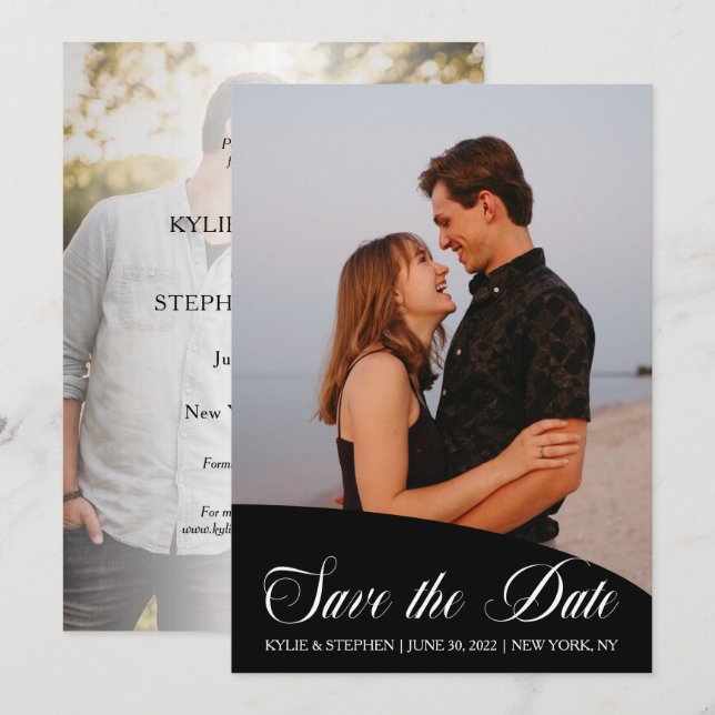 Save The Date Script classique moderne simple Deux Mariage photo (Devant / Derrière)