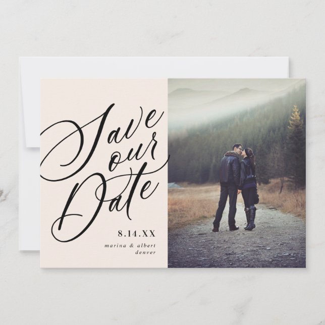 Save The Date Script de calligraphie | Brouiller | Photo (Devant)