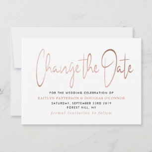 Save The Date script de feuille d'or rose moderne changer la dat