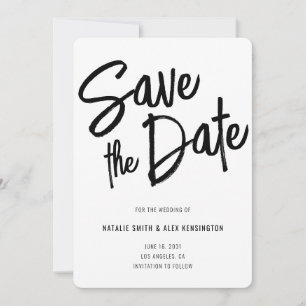 Save The Date Script de pinceau moderne Mariage noir blanc