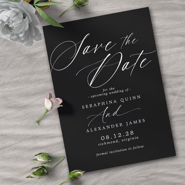 Save The Date Script de précision | Mariage moderne Black Moody (Créateur téléchargé)