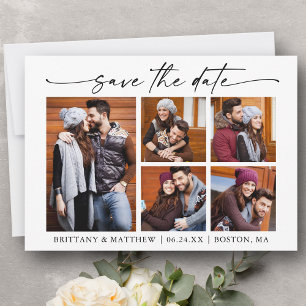 Save The Date Script d'encre minimaliste de 5 photos moderne