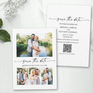 Save The Date Script d'encre minimaliste moderne 4 photo Code QR