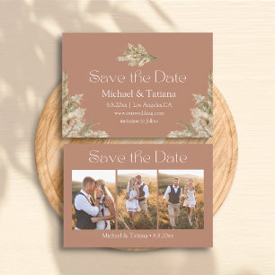 Save The Date script élégant 3 photos collage brun boho