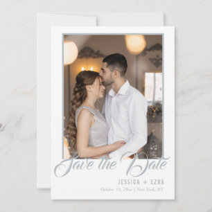 Save The Date Script élégant Argent et blanc Photo