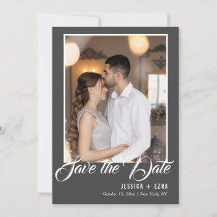 Save The Date Script élégant gris et blanc   Photo