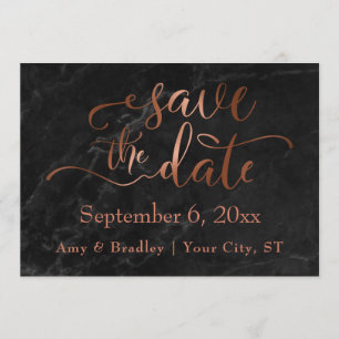 Save The Date Script en cuivre et mariage en marbre noir Enregis