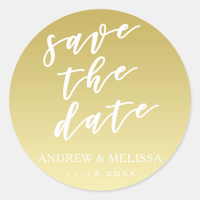 Save the Date, Script Faux Gold Wedding Sticker (Vorderseite)