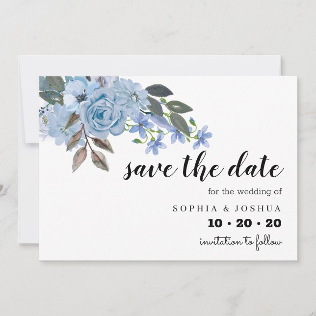 Save The Date Script Floral Bleu Enregistrer les dates (Devant)