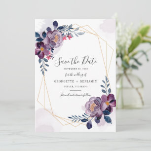 Save The Date Script floral violet géométrique Mariage botanique