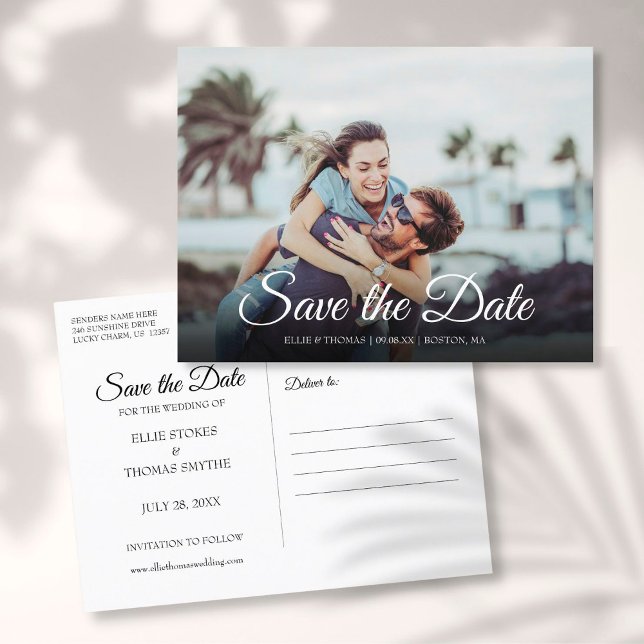 Save the Date Script Foto Modern Simple Ankündigungspostkarte (Von Creator hochgeladen)