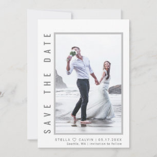 Save The Date Script gris simple et moderne Mariage photo